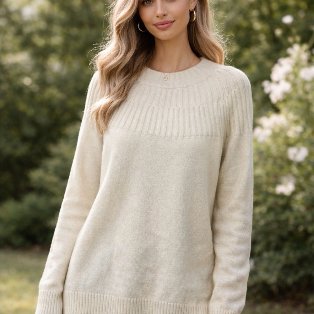 Anthropologie Cream Crew Neck Sweater